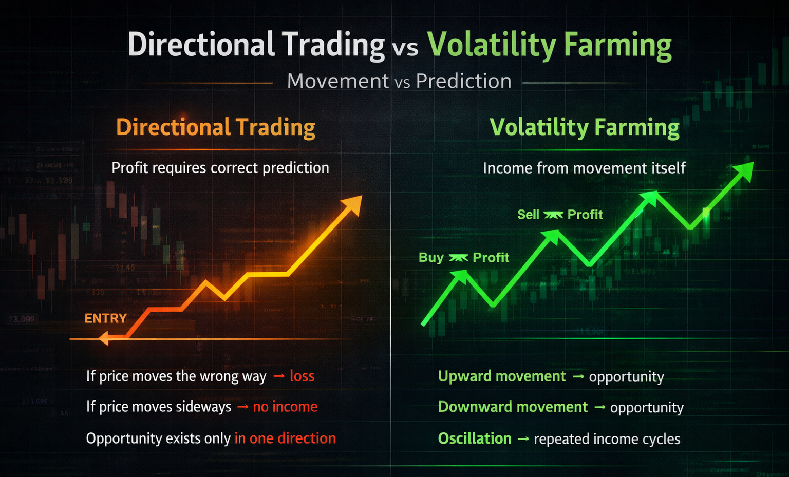 Directional Trading vs Volatility Farming comparison